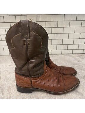 Nocona Ostrich Boots Mens 9.5 D Brown Western Cowboy Rodeo Leather NM3002